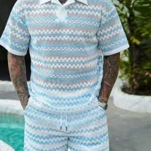 Mens Textured Knit Shirt And Shorts Set