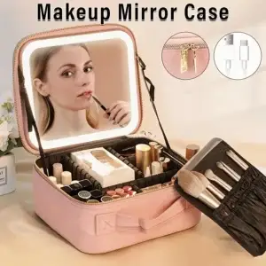 Travel Makeup Bag with LED Mirror Large Capacity