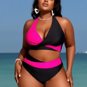 Women's Colorblock Criss Cross Halter Bikini Set - Thumbnail Image 4
