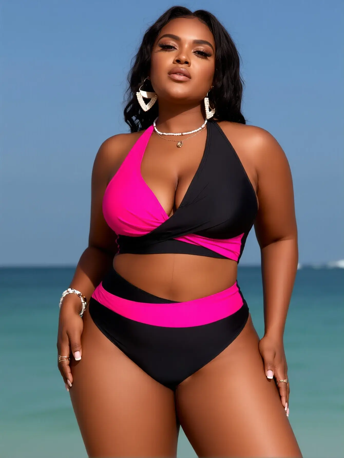 Women's Colorblock Criss Cross Halter Bikini Set - Image 4