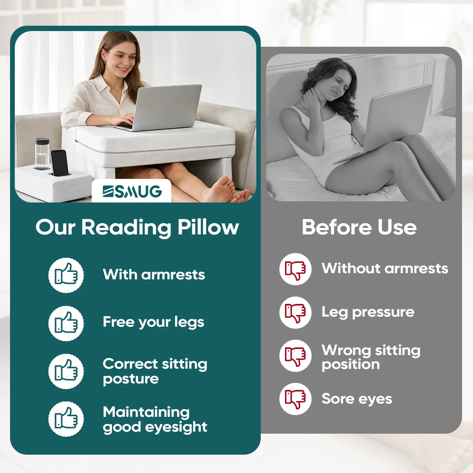Square Memory Foam Reading Ergonomic Neck Pillow - Image 4