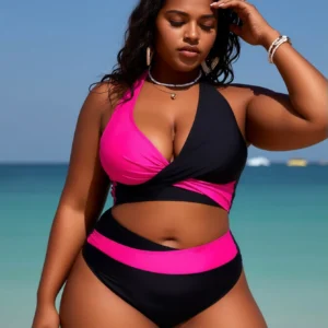 Women's Colorblock Criss Cross Halter Bikini Set - Thumbnail Image 3