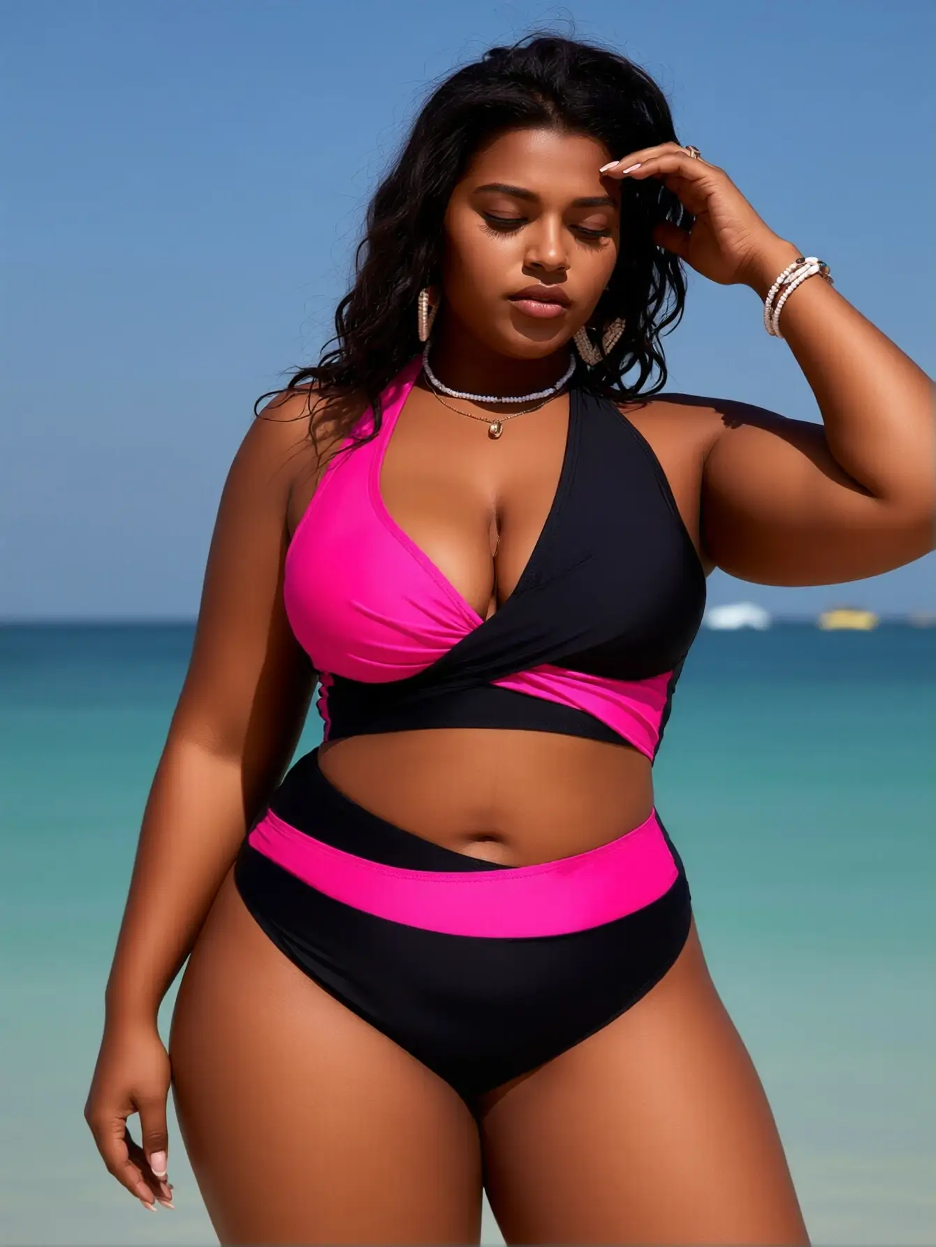 Women's Colorblock Criss Cross Halter Bikini Set - Image 3