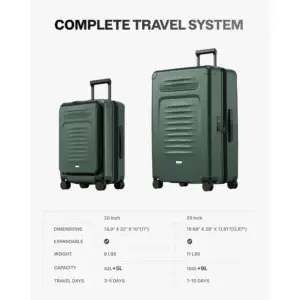 Expandable Luggage with TSA Lock 2 Piece Set Green - Thumbnail Image 7