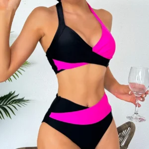 Women's Colorblock Criss Cross Halter Bikini Set