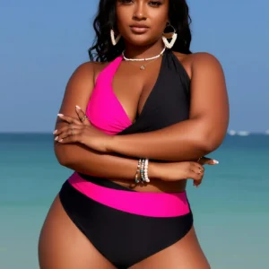 Women's Colorblock Criss Cross Halter Bikini Set - Thumbnail Image 5