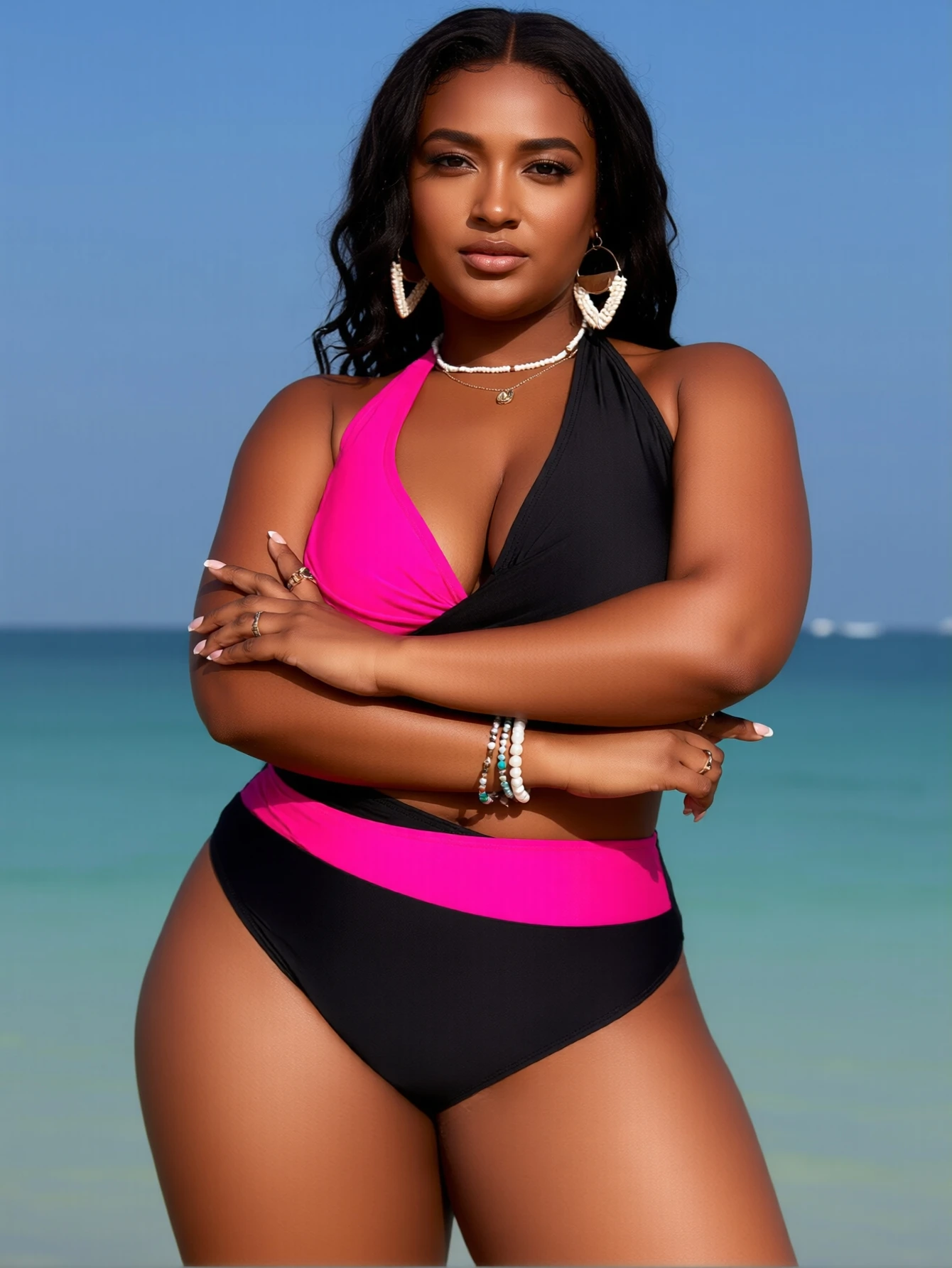 Women's Colorblock Criss Cross Halter Bikini Set - Image 5