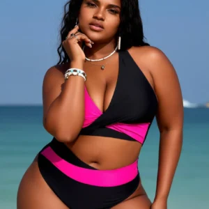 Women's Colorblock Criss Cross Halter Bikini Set - Thumbnail Image 6