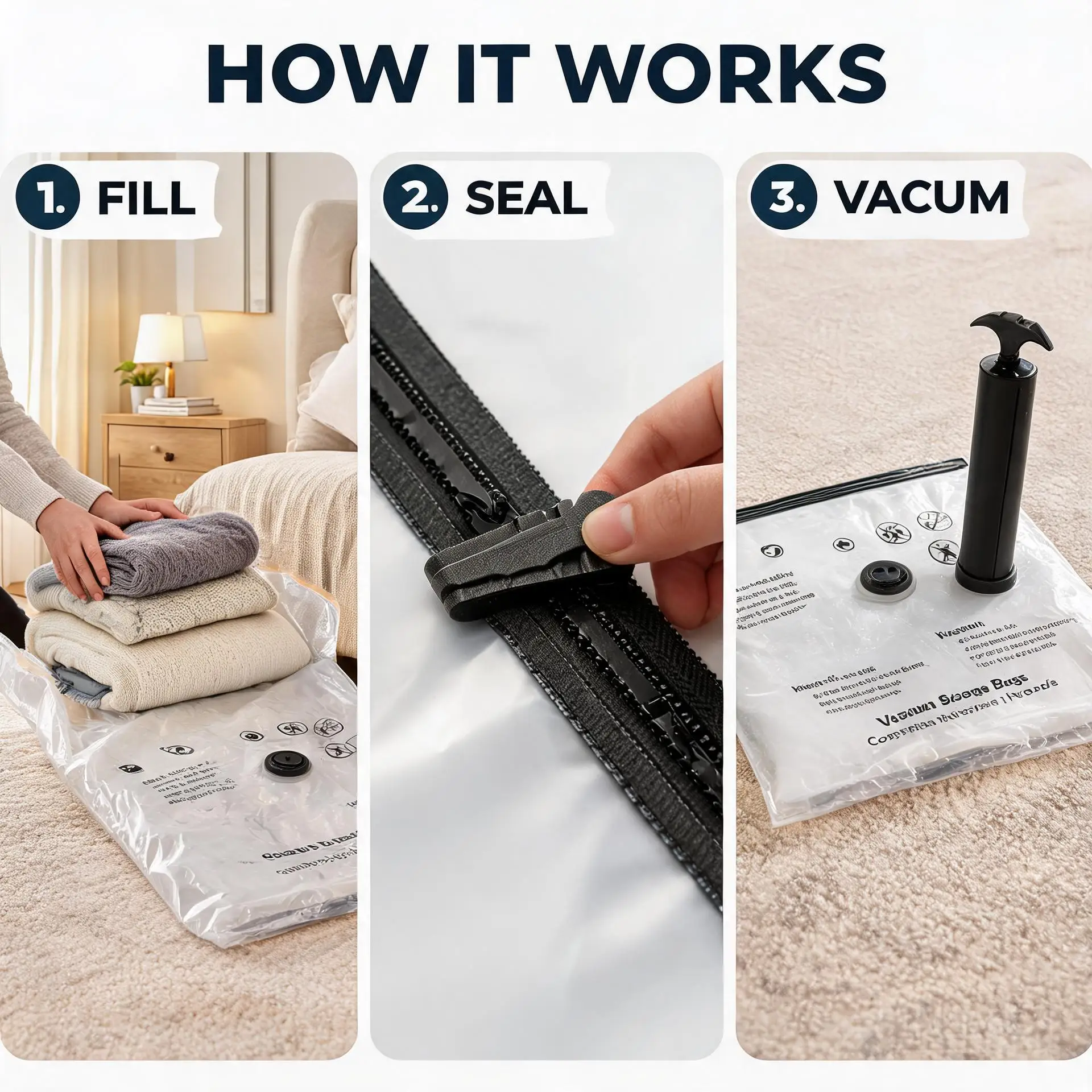 5PCS Vacuum Storage Bags, Space Saver Compression - Image 2